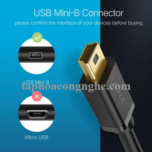 Ugreen 10354 0.5M màu Đen Cáp sạc truyền dữ liệu USB 2.0 sang MINI USB đầu mạ vàng US132 30010354